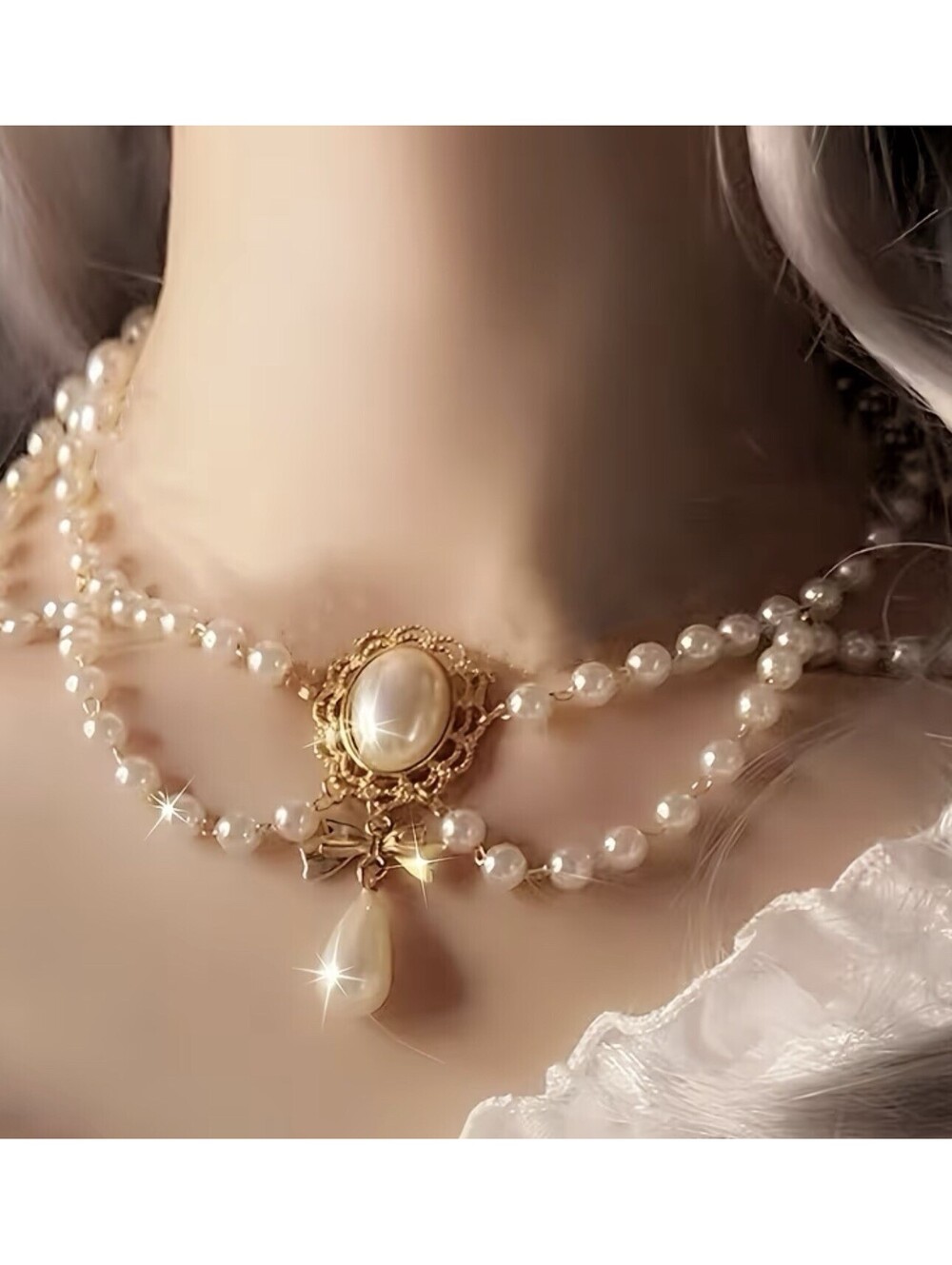Elegant French Inspired Faux Pearl Necklace 16-19” NWOT